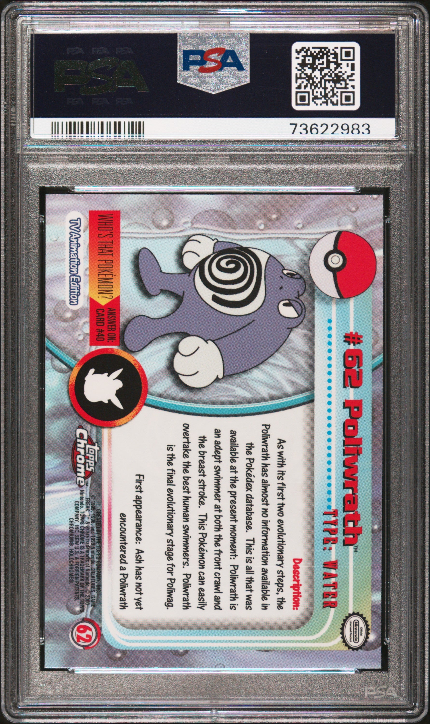 2000 Topps Chrome Pokemon T.V. #62 Poliwrath Pokemon T.V. PSA 8