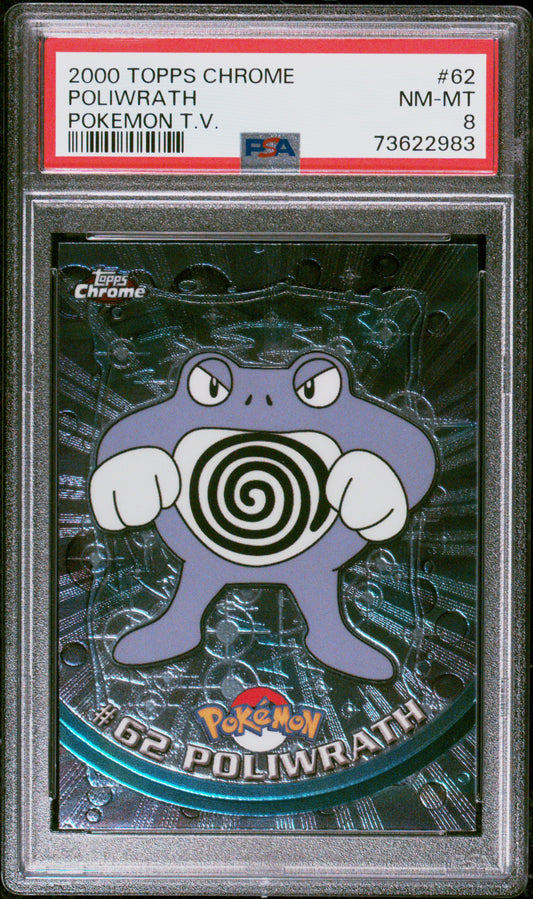 2000 Topps Chrome Pokemon T.V. #62 Poliwrath Pokemon T.V. PSA 8