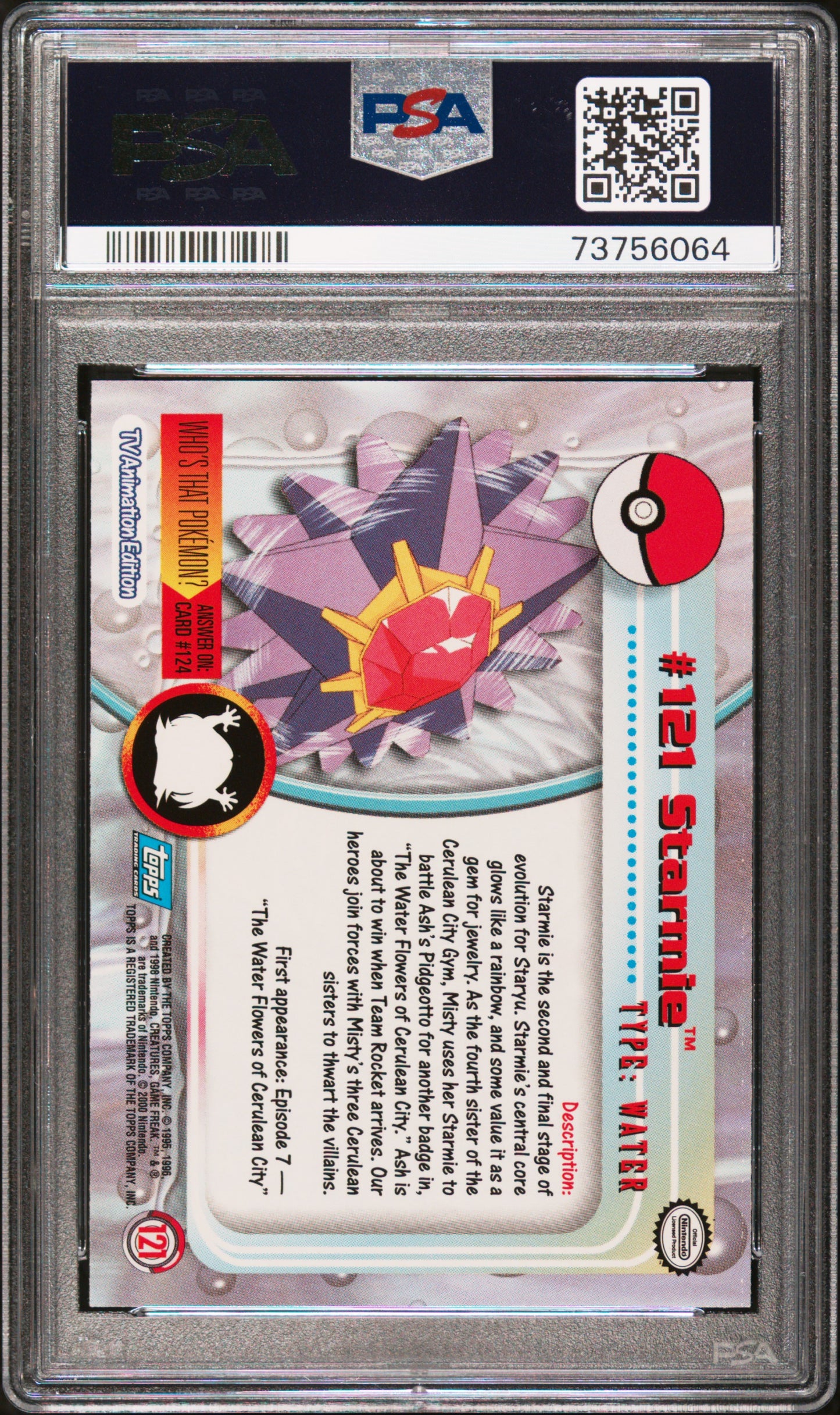 2000 Topps Pokemon Tv Animation Series 3 #121 Starmie Animation Series 3 PSA 10