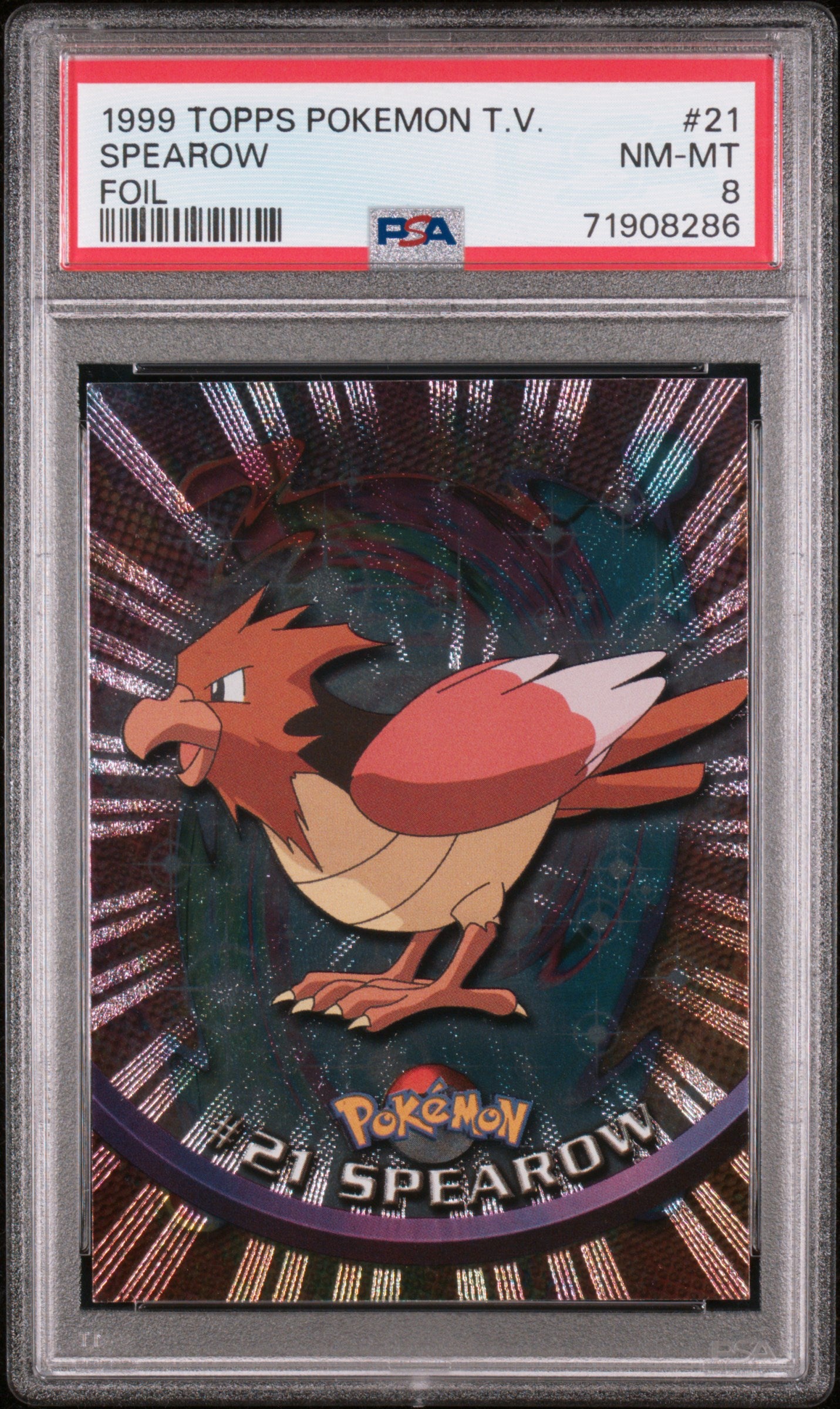 1999 Topps Pokemon Tv #21 Spearow Foil PSA 8