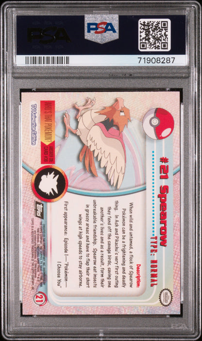 1999 Topps Pokemon Tv #21 Spearow Foil PSA 9