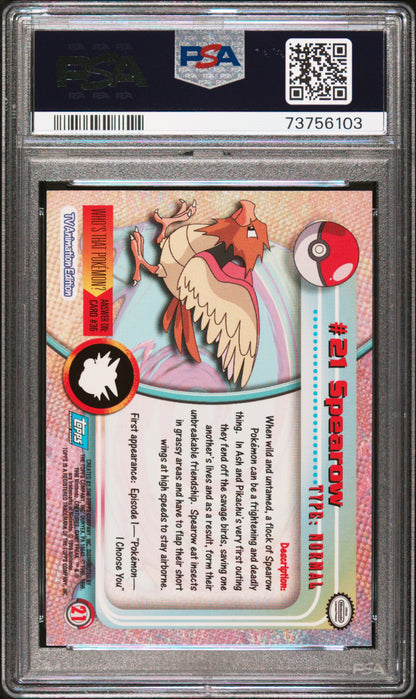 1999 Topps Pokemon Tv #21 Spearow PSA 9