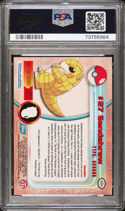 1999 Topps Pokemon Tv #27 Sandshrew PSA 9