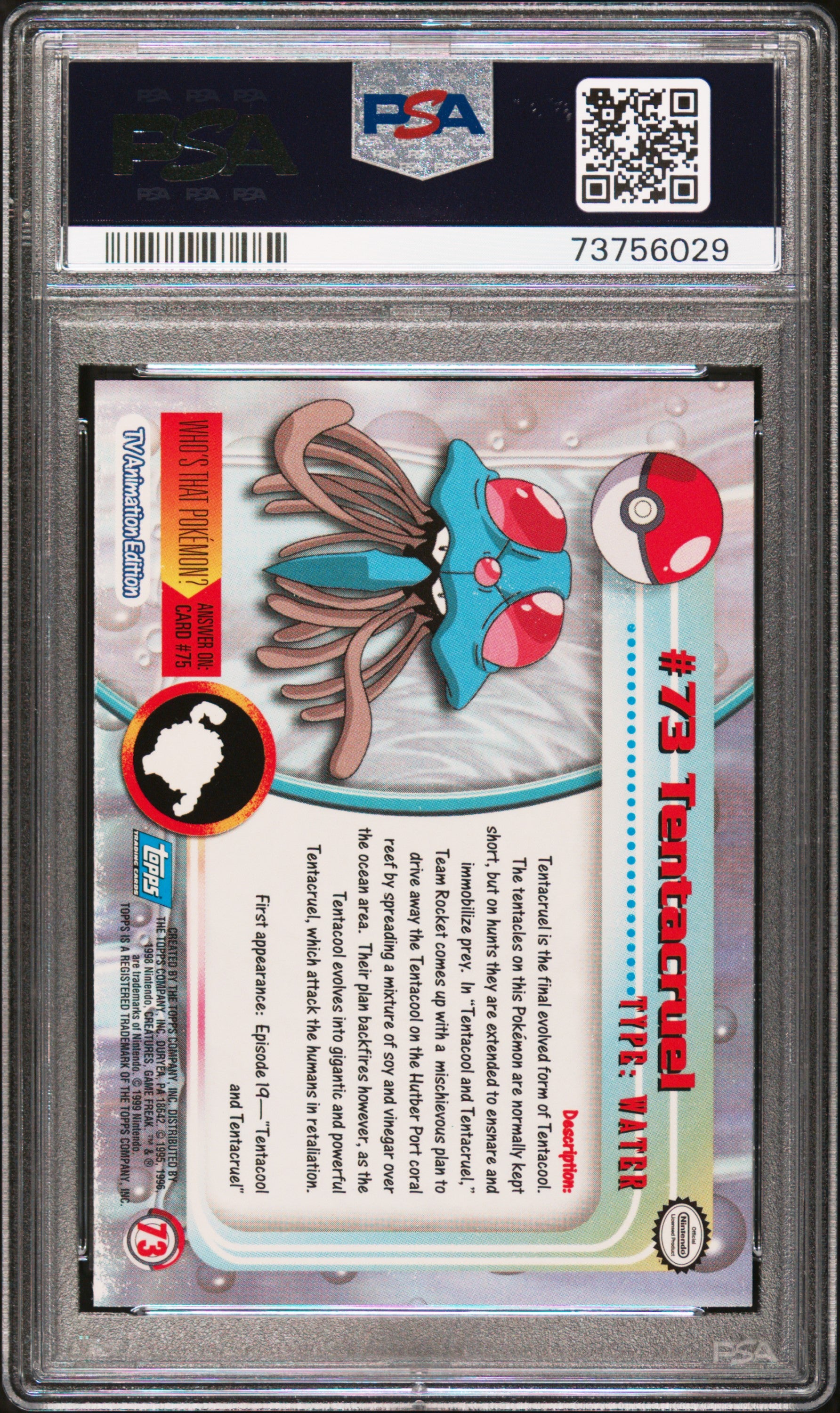 1999 Topps Pokemon Tv #73 Tentacruel PSA 9