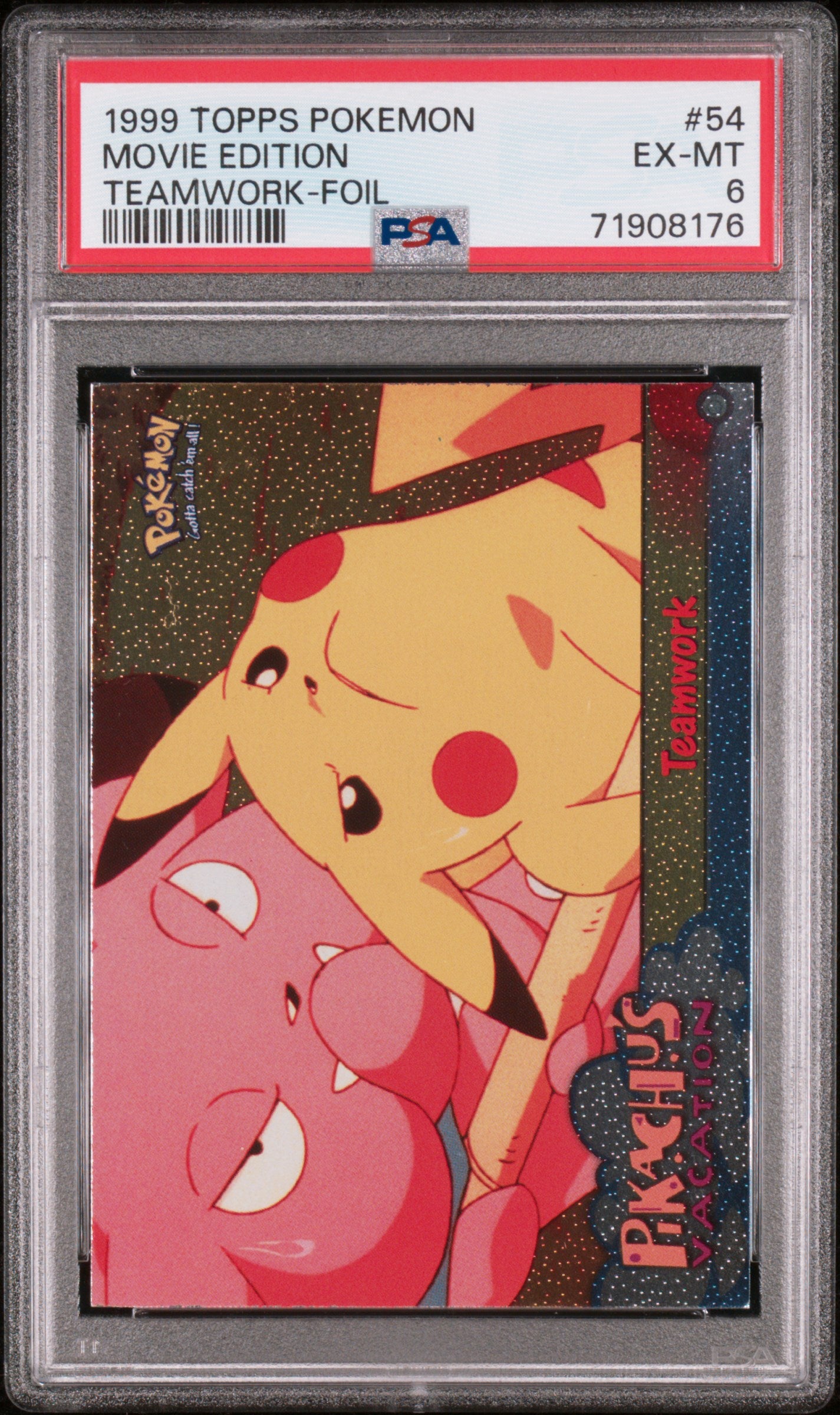1999 Topps Pokemon The Movie Edt #54 Movie Edition Teamwork-Foil PSA 6
