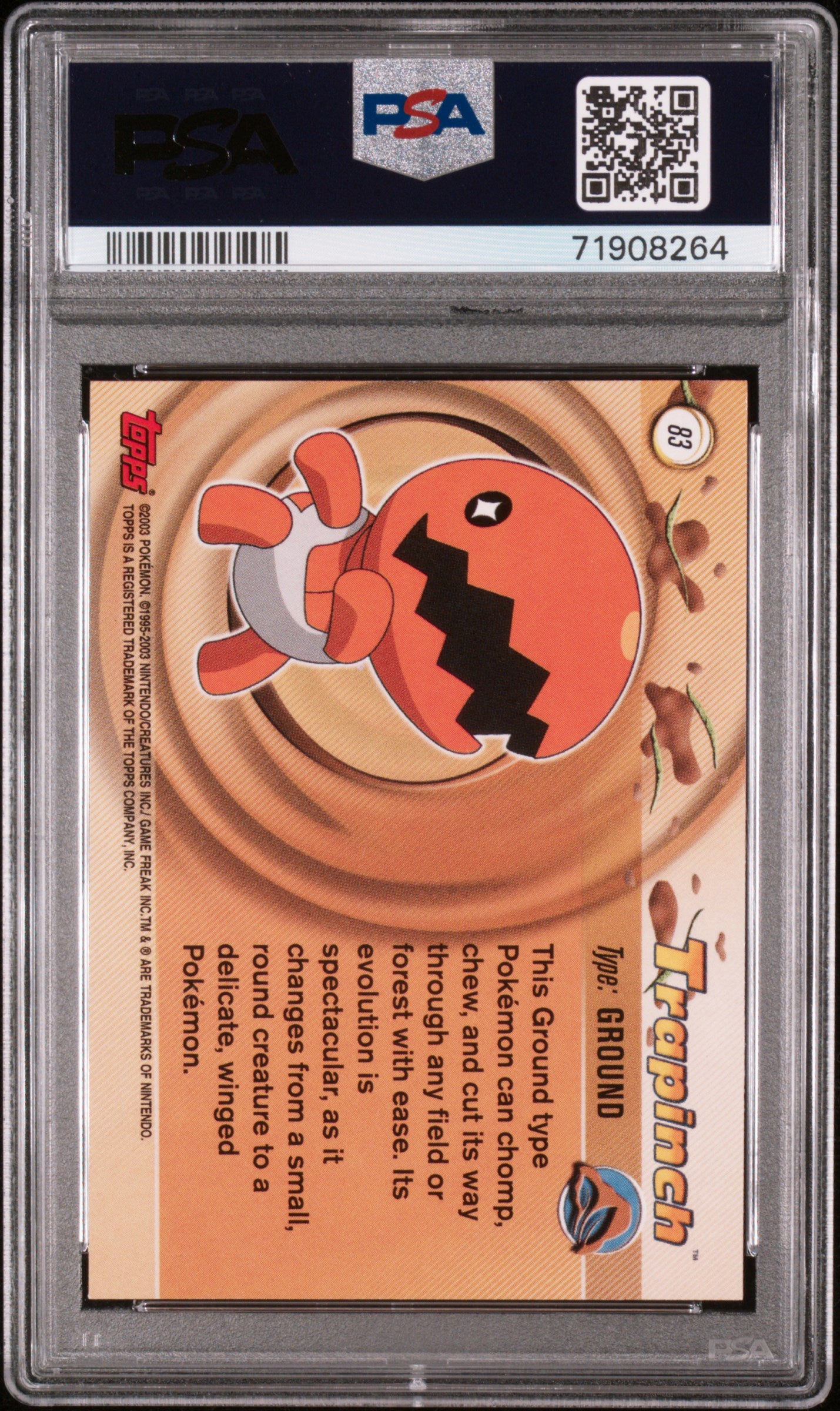 2003 Topps Pokemon Advanced #83 Trapinch Advanced-Foil PSA 8
