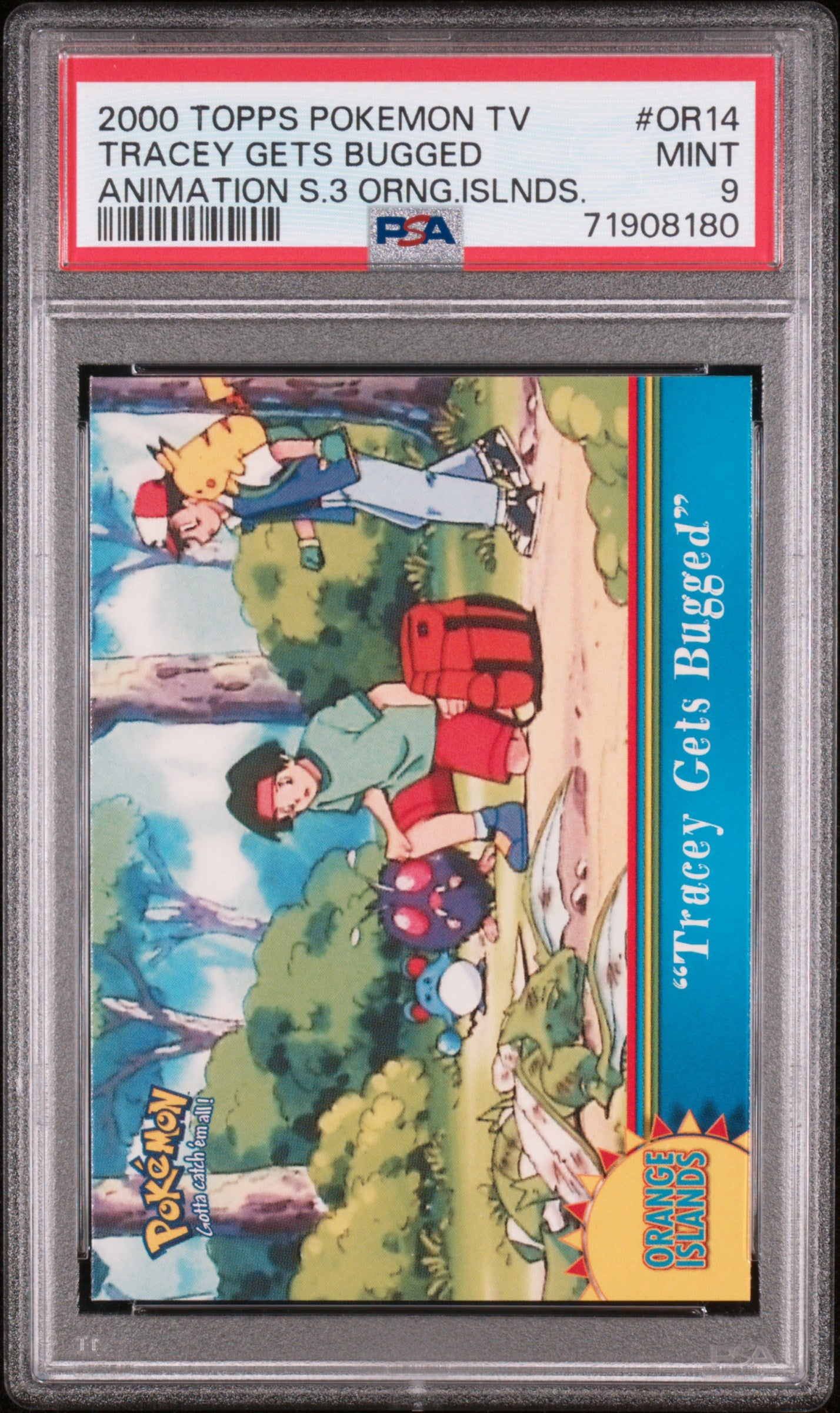 2000 Topps Pokemon Tv Anim S.3 Orange Islands #OR14 Tracey Gets Bugged PSA 9