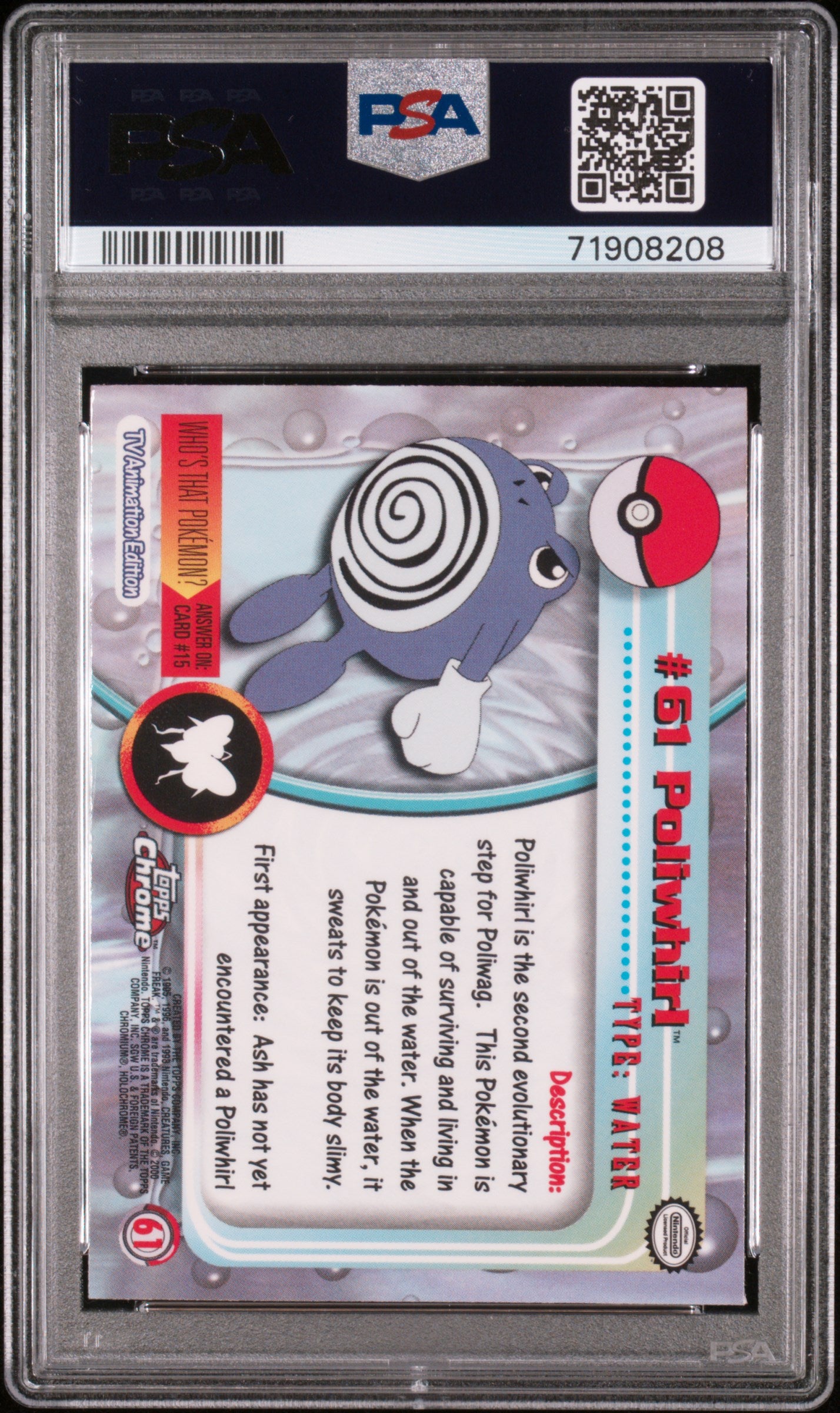 2000 Topps Chrome Pokemon T.V. #61 Poliwhirl Pokemon T.V. PSA 6