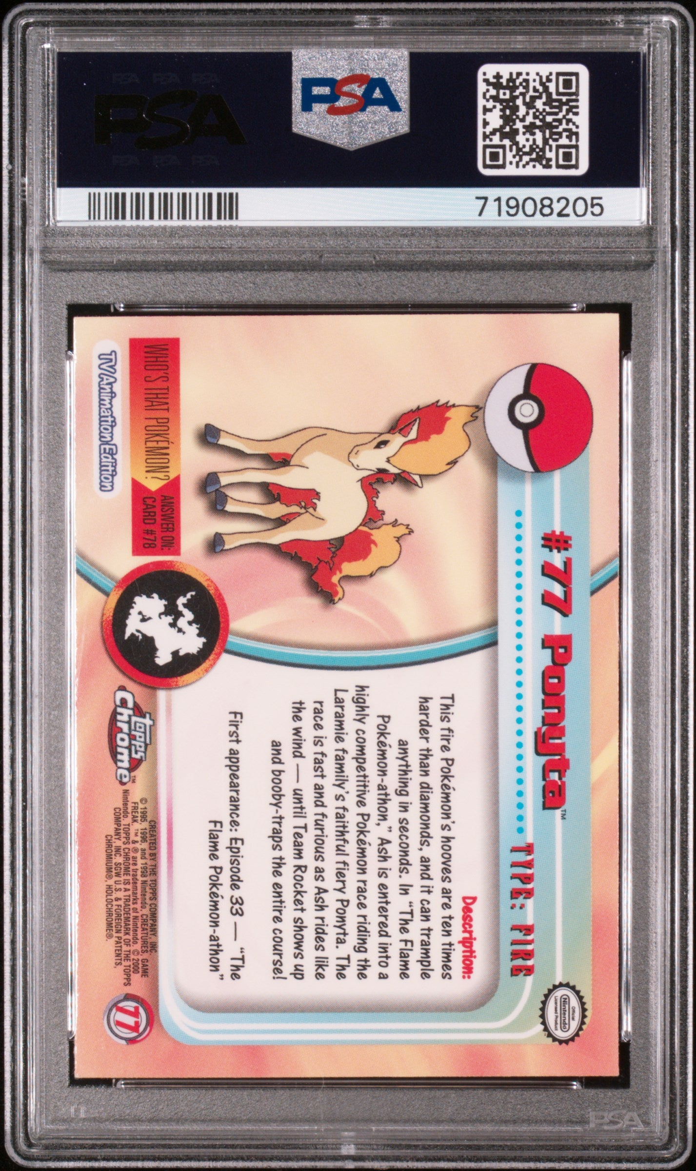 2000 Topps Chrome Pokemon T.V. #77 Ponyta Pokemon T.V. PSA 7