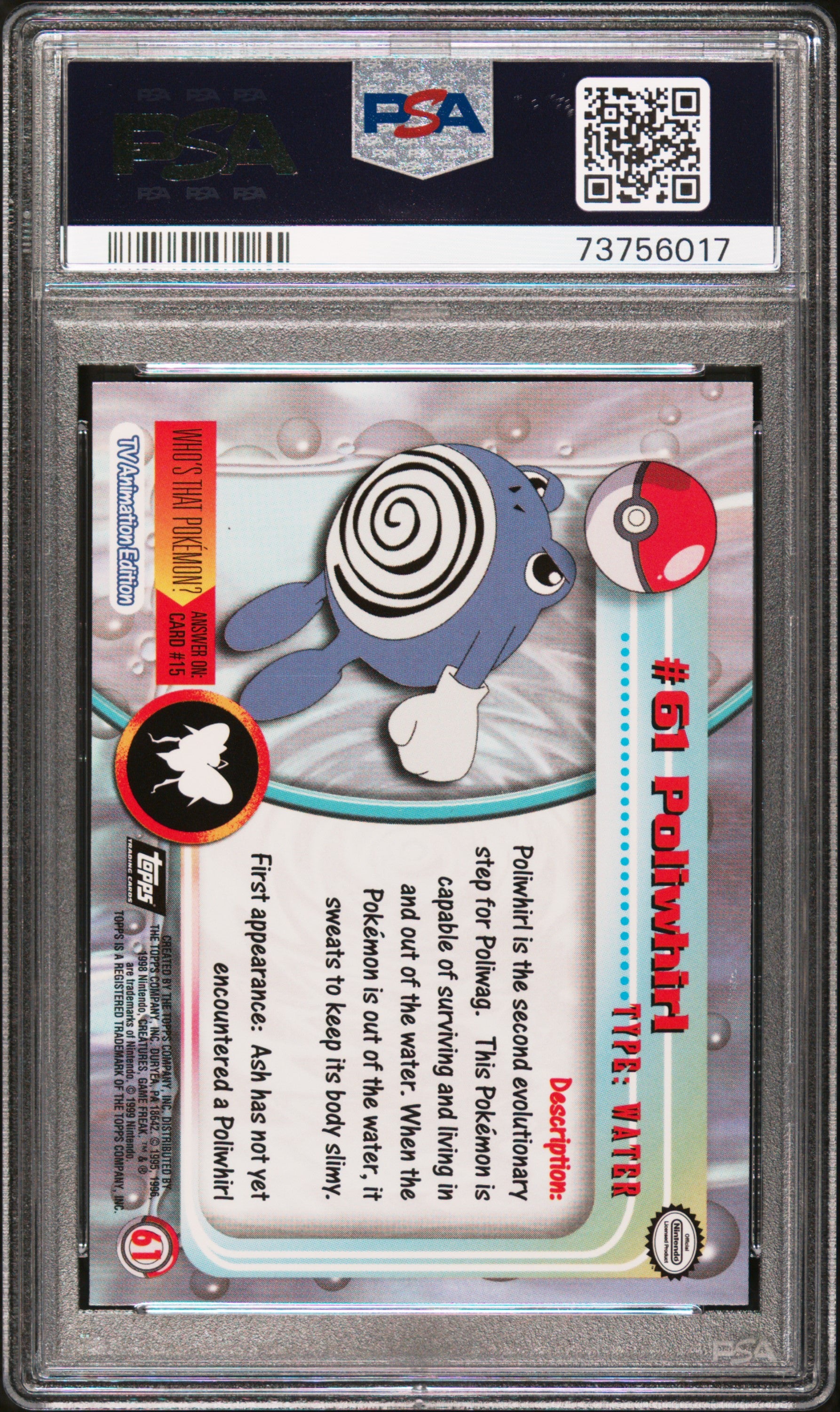 1999 Topps Pokemon Tv #61 Poliwhirl PSA 7
