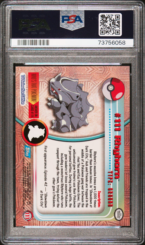 2000 Topps Pokemon Tv Animation Series 2 #111 Rhyhorn Animation Series 2 PSA 10