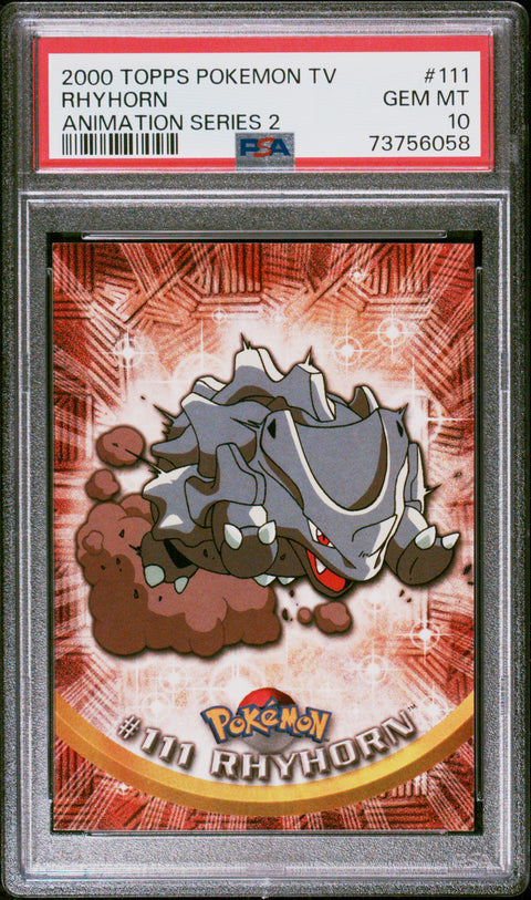 2000 Topps Pokemon Tv Animation Series 2 #111 Rhyhorn Animation Series 2 PSA 10