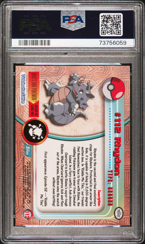 2000 Topps Pokemon Tv Animation Series 2 #112 Rhydon Animation Series 2 PSA 8