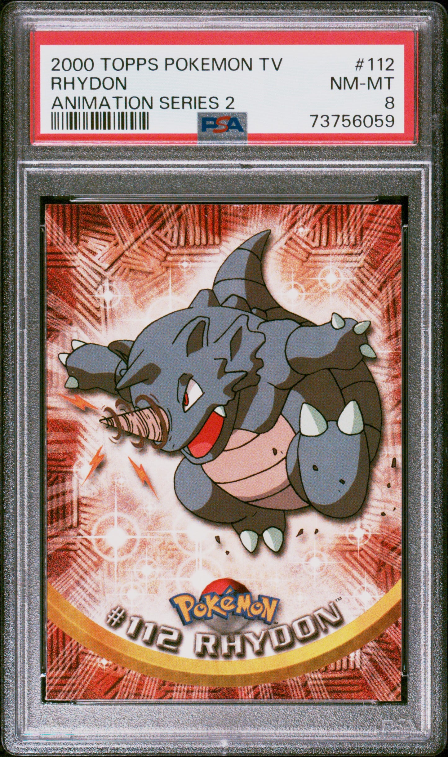 2000 Topps Pokemon Tv Animation Series 2 #112 Rhydon Animation Series 2 PSA 8