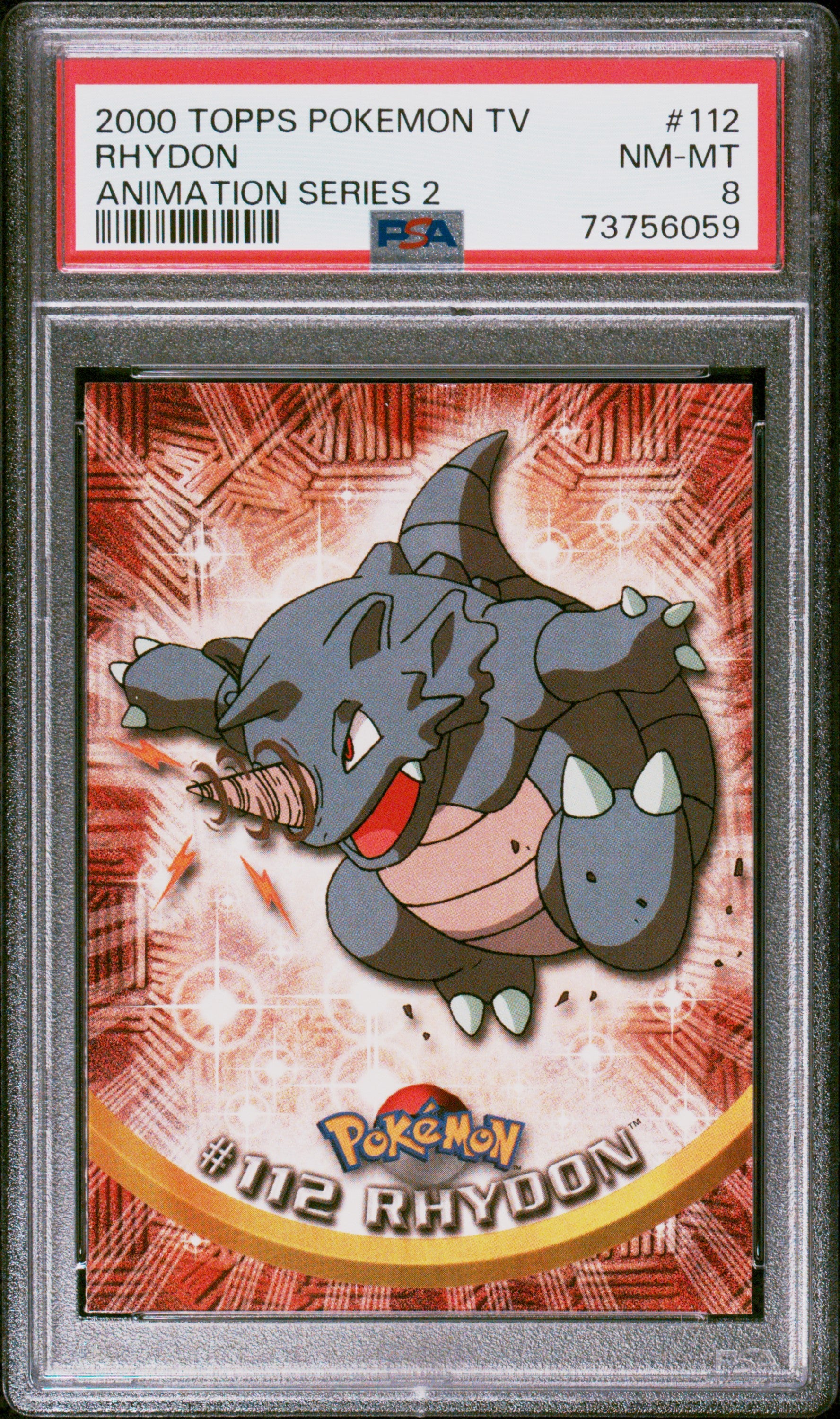 2000 Topps Pokemon Tv Animation Series 2 #112 Rhydon Animation Series 2 PSA 8
