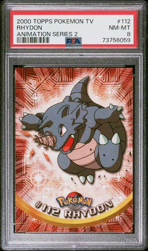 2000 Topps Pokemon Tv Animation Series 2 #112 Rhydon Animation Series 2 PSA 8