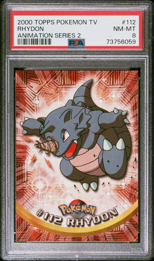 2000 Topps Pokemon Tv Animation Series 2 #112 Rhydon Animation Series 2 PSA 8