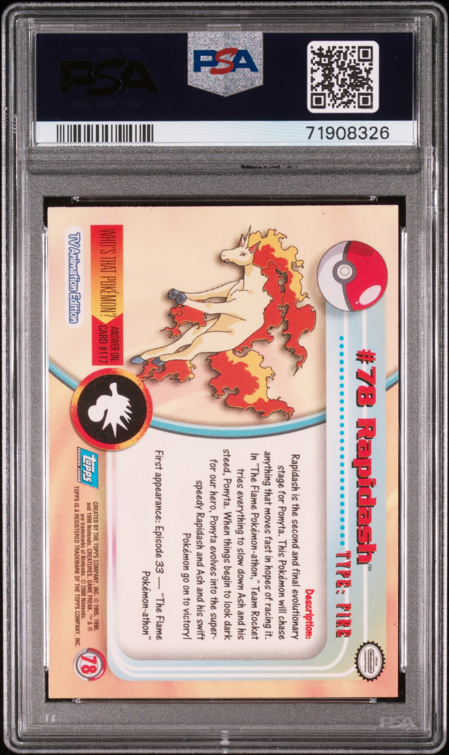 2000 Topps Pokemon Tv Animation Series 2 #78 Rapidash Foil PSA 6