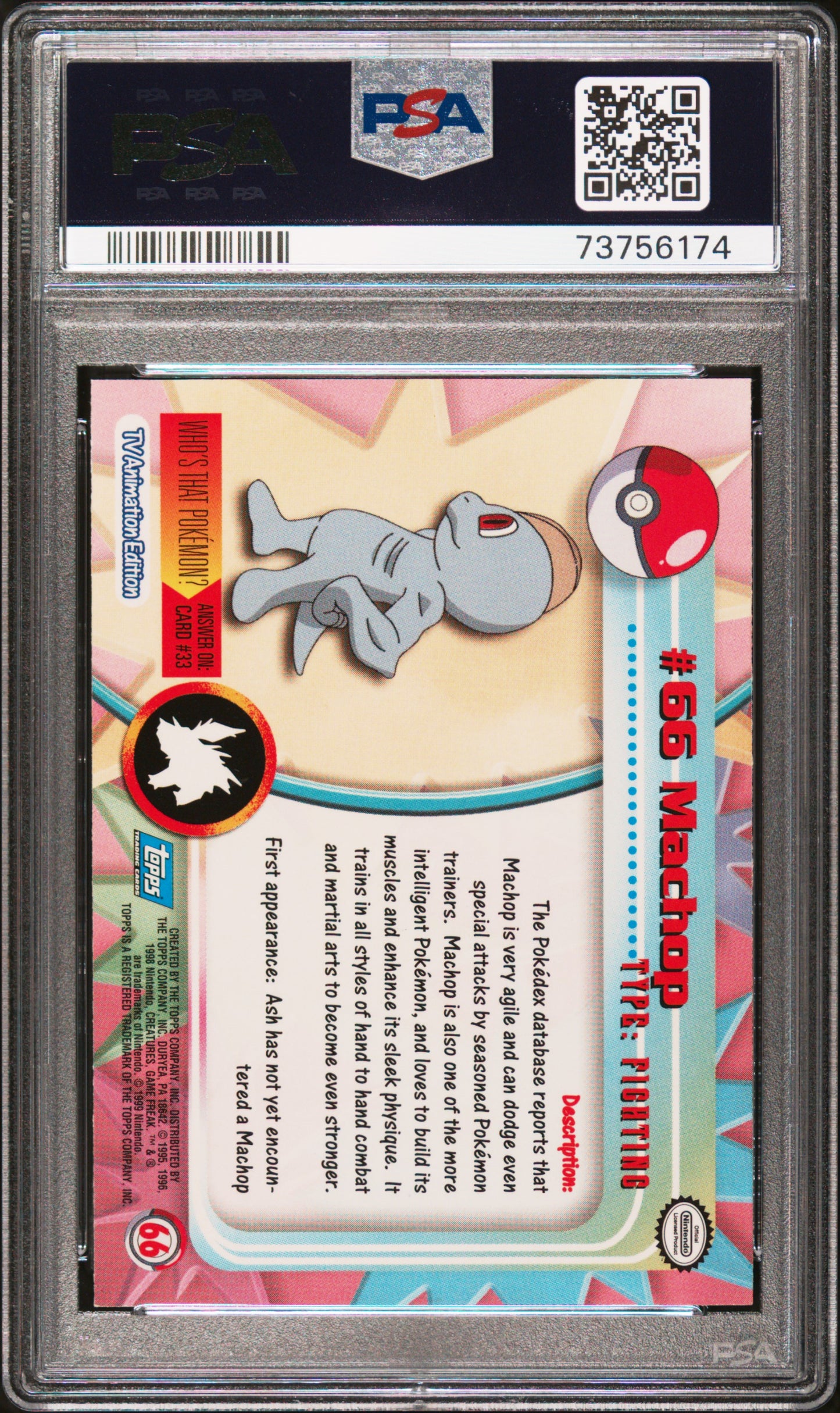 1999 Topps Pokemon Tv #66 Machop PSA 9