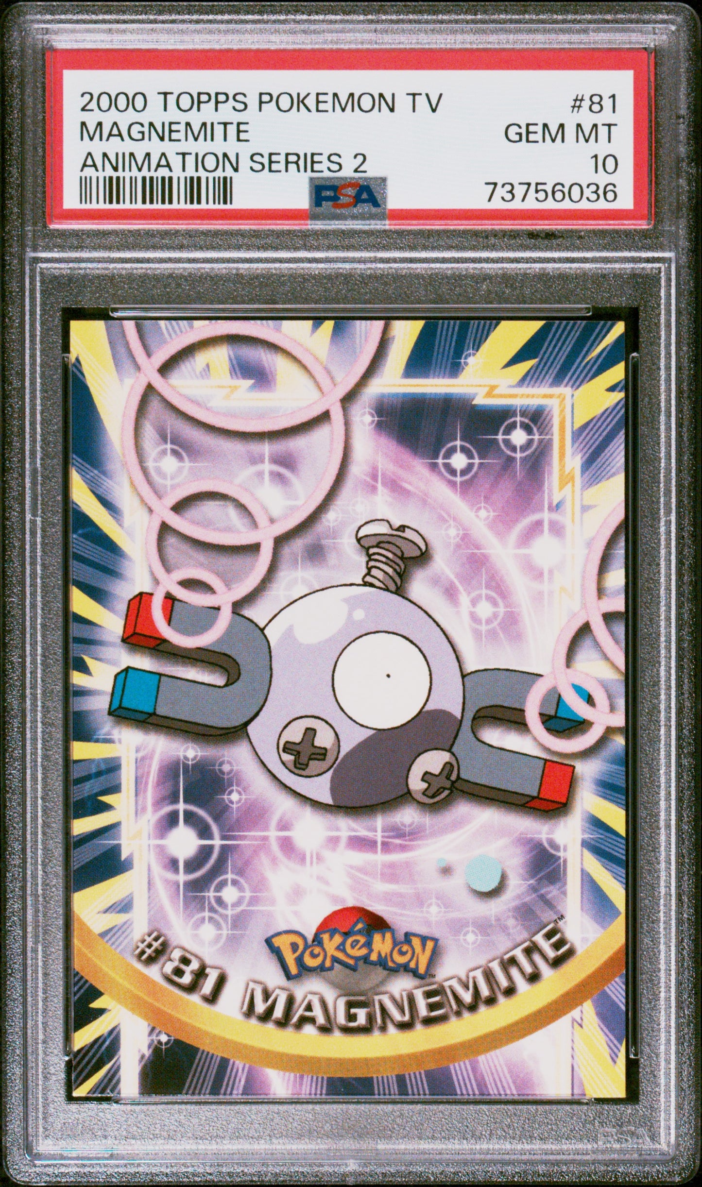 2000 Topps Pokemon Tv Animation Series 2 #81 Magnemite Animation Series 2 PSA 10