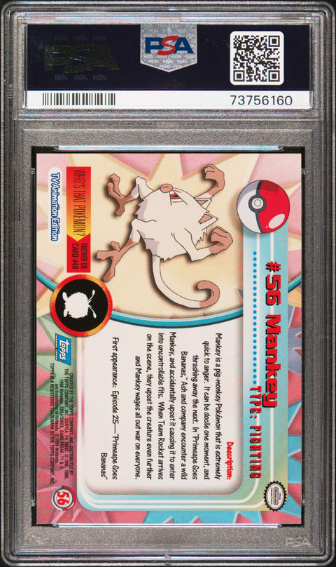1999 Topps Pokemon Tv #56 Mankey PSA 9