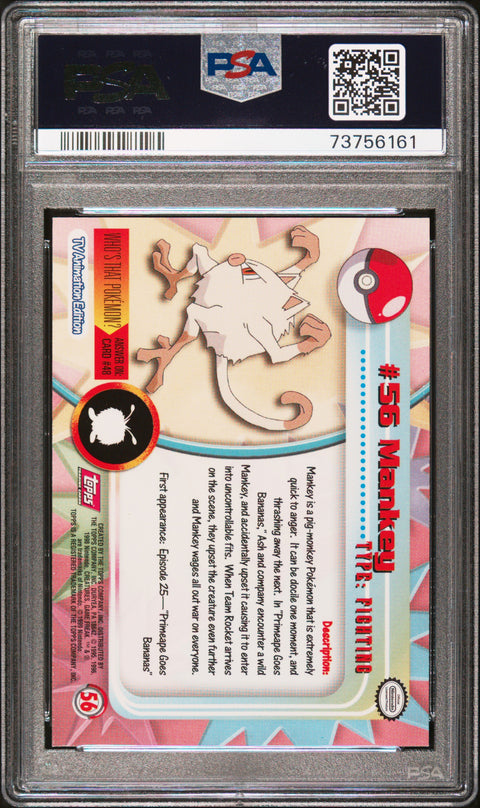 1999 Topps Pokemon Tv #56 Mankey PSA 8