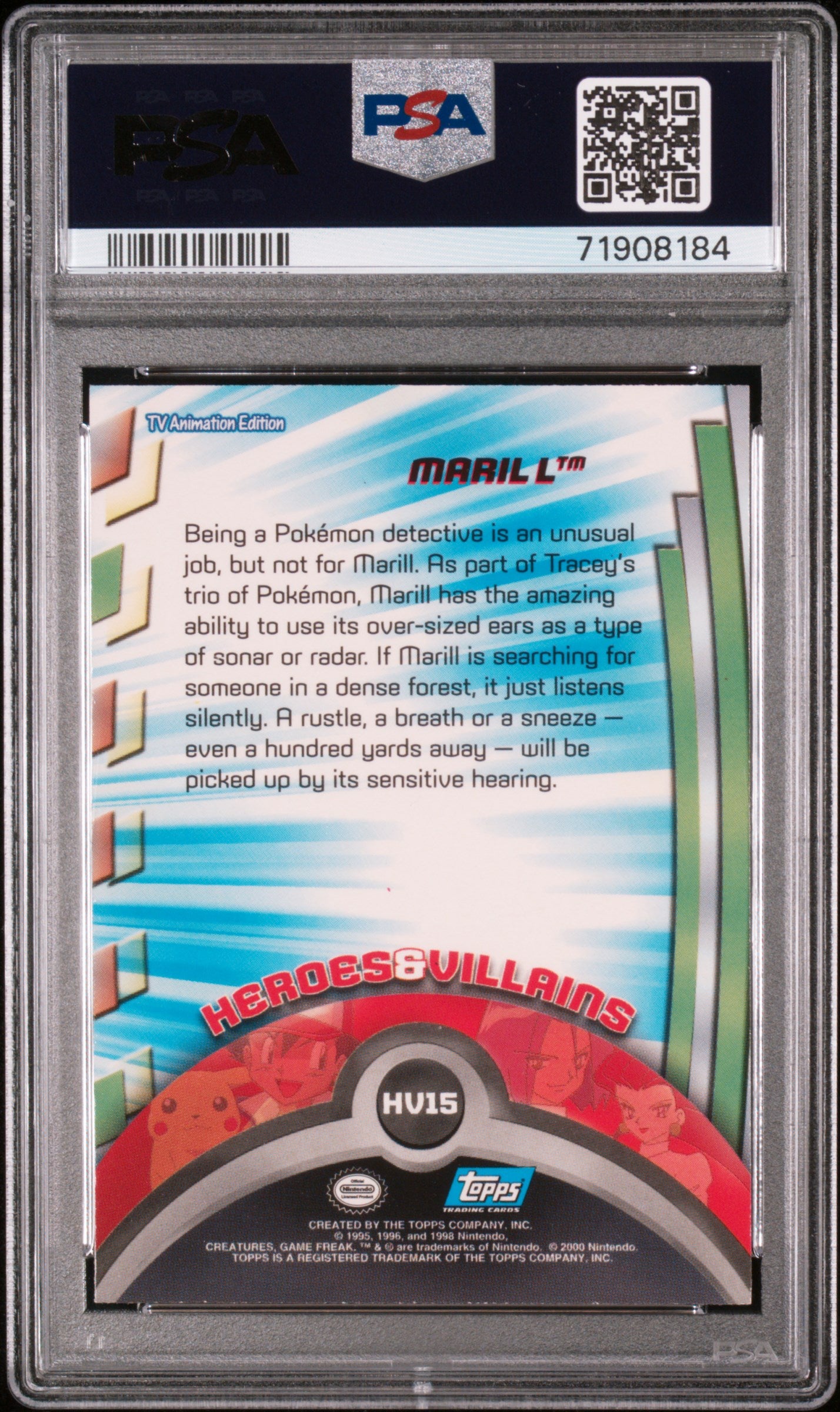 2000 Topps Pokemon Tv Animation Series 3 Heroes & Villains #HV15 Marill PSA 7