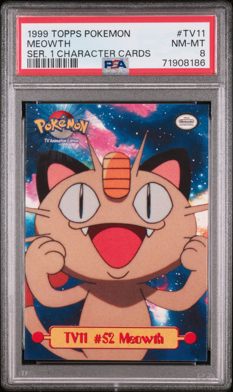 1999 Topps Pokemon Series 1 Character Cards #TV11 Meowth PSA 8