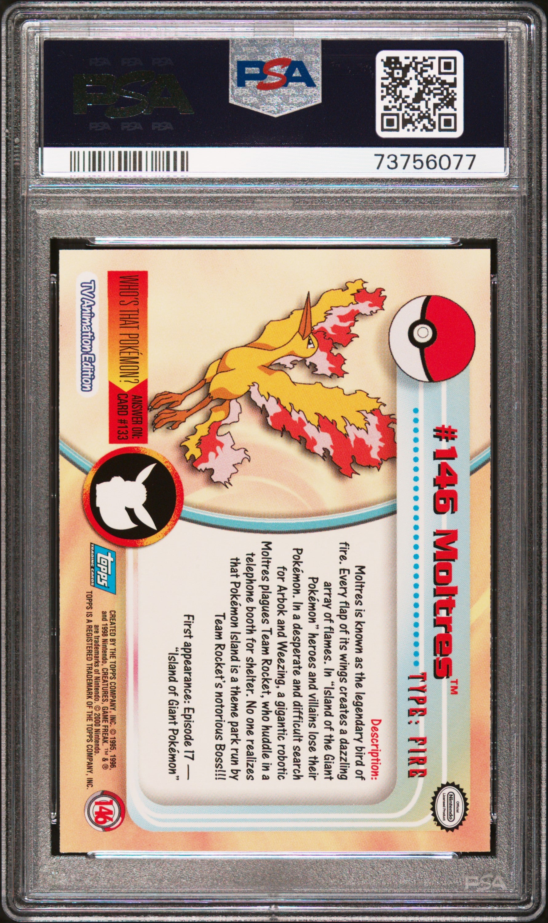 2000 Topps Pokemon Tv Animation Series 3 #146 Moltres Animation Series 3 PSA 9