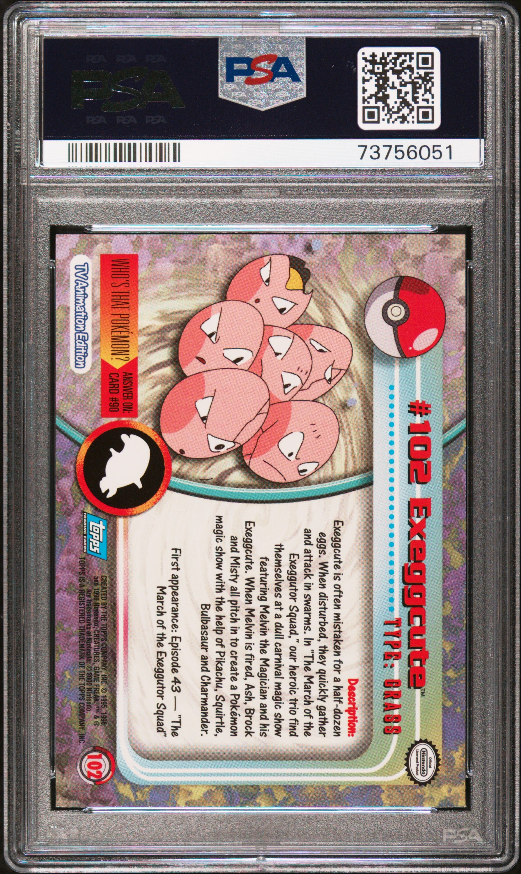 2000 Topps Pokemon Tv Animation Series 2 #102 Exeggcute Animation Series 2 PSA 9