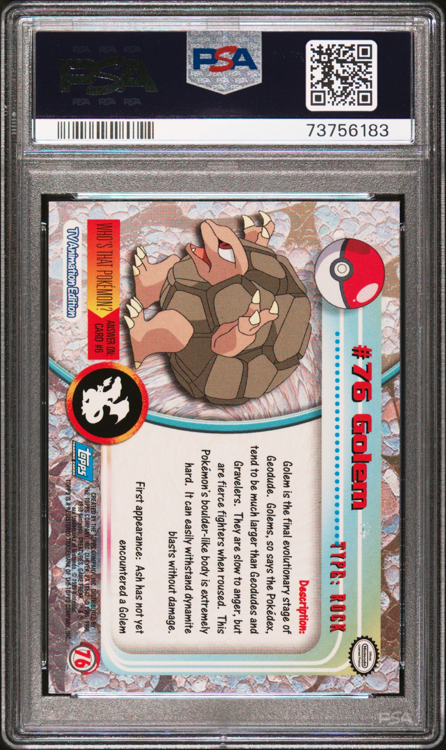 1999 Topps Pokemon Tv #76 Golem PSA 7