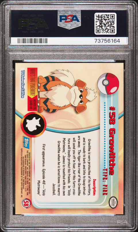 1999 Topps Pokemon Tv #58 Growlithe PSA 8