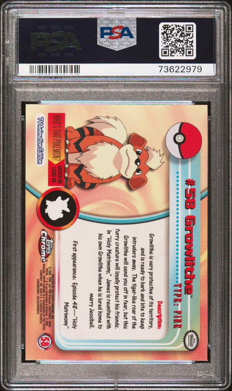 2000 Topps Chrome Pokemon T.V. #58 Growlithe Pokemon T.V. PSA 9