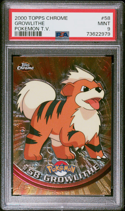 2000 Topps Chrome Pokemon T.V. #58 Growlithe Pokemon T.V. PSA 9