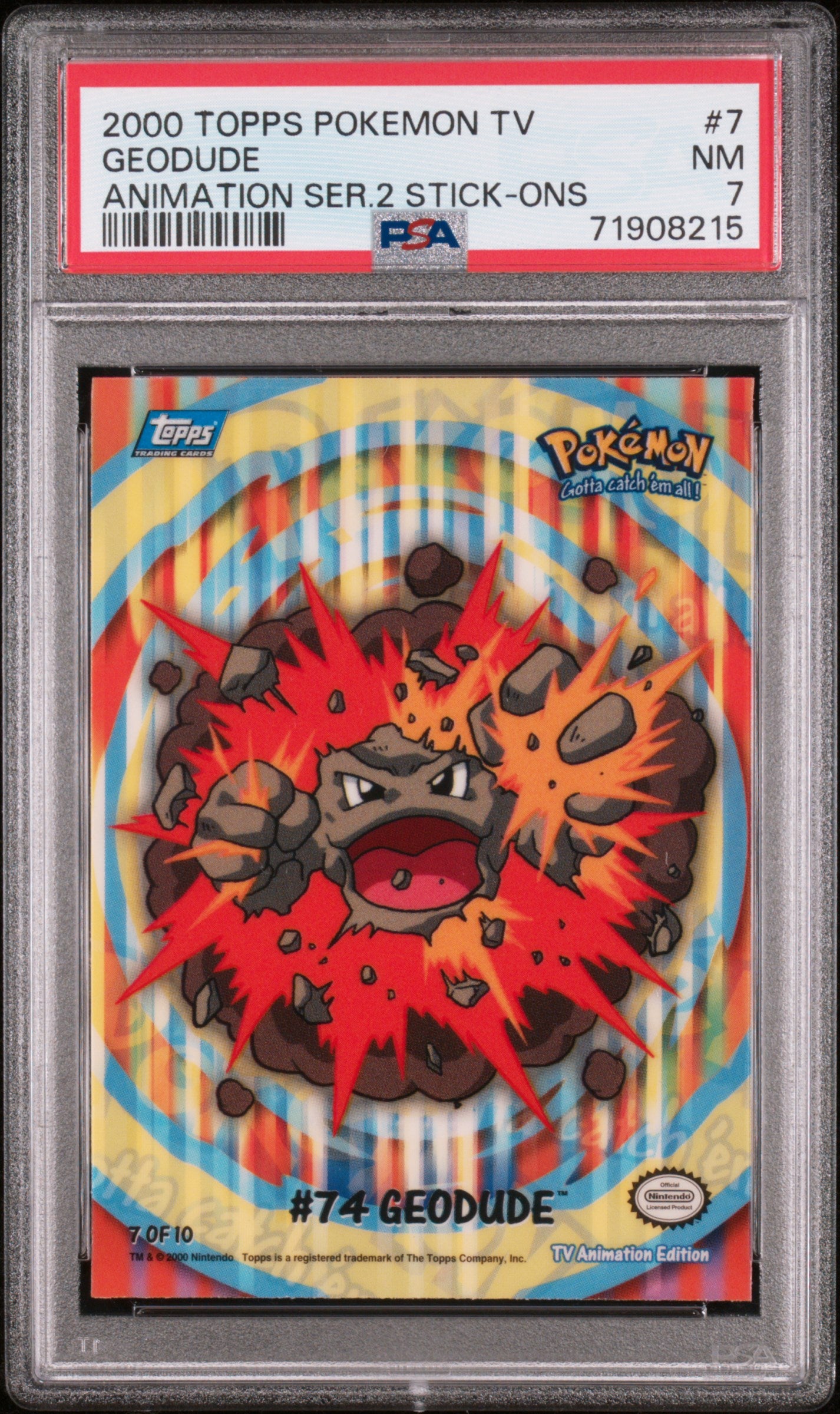 2000 Topps Pokemon Tv Animation Series 2 Stick-Ons #7 Geodude PSA 7