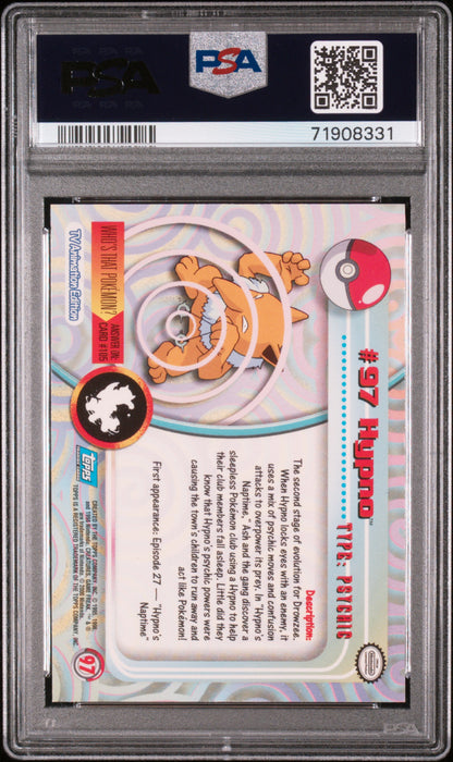 2000 Topps Pokemon Tv Animation Series 2 #97 Hypno Animation Series 2-Foil PSA 6