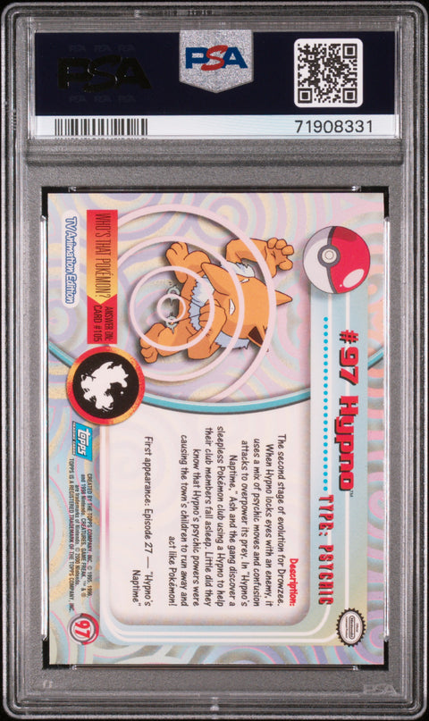 2000 Topps Pokemon Tv Animation Series 2 #97 Hypno Animation Series 2-Foil PSA 6