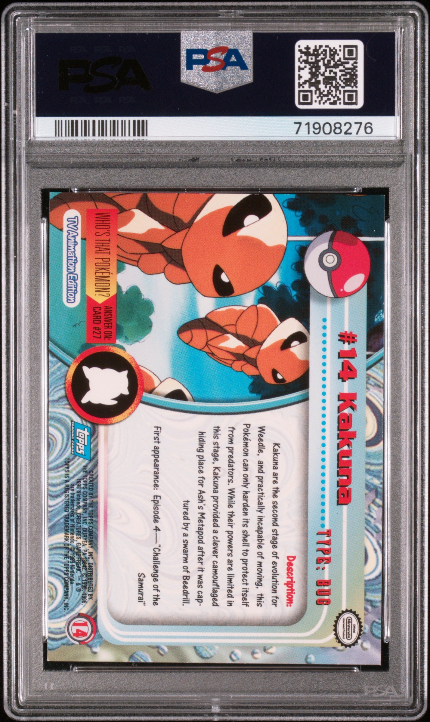 1999 Topps Pokemon Tv #14 Kakuna Rainbow Foil PSA 7