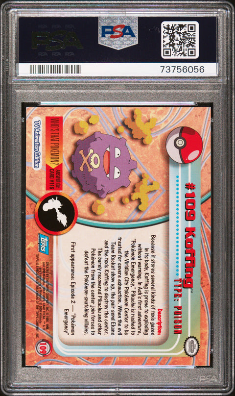 2000 Topps Pokemon Tv Animation Series 2 #109 Koffing Animation Series 2 PSA 9