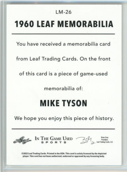 2022 Leaf Memorabilia #LM-26 Mike Tyson 1960 In The Game Used Red /3