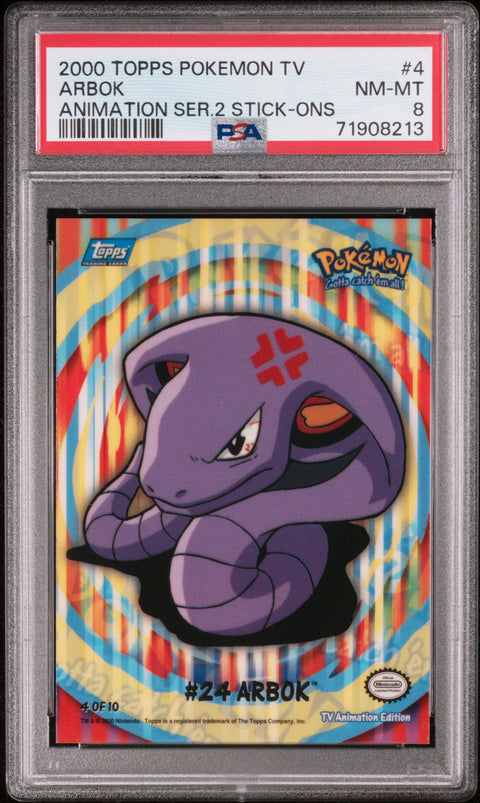 2000 Topps Pokemon Tv Animation Series 2 Stick-Ons #4 Arbok Animation PSA 8