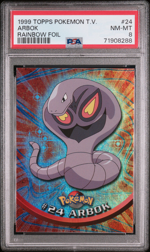 1999 Topps Pokemon Tv #24 Arbok Rainbow Foil PSA 8