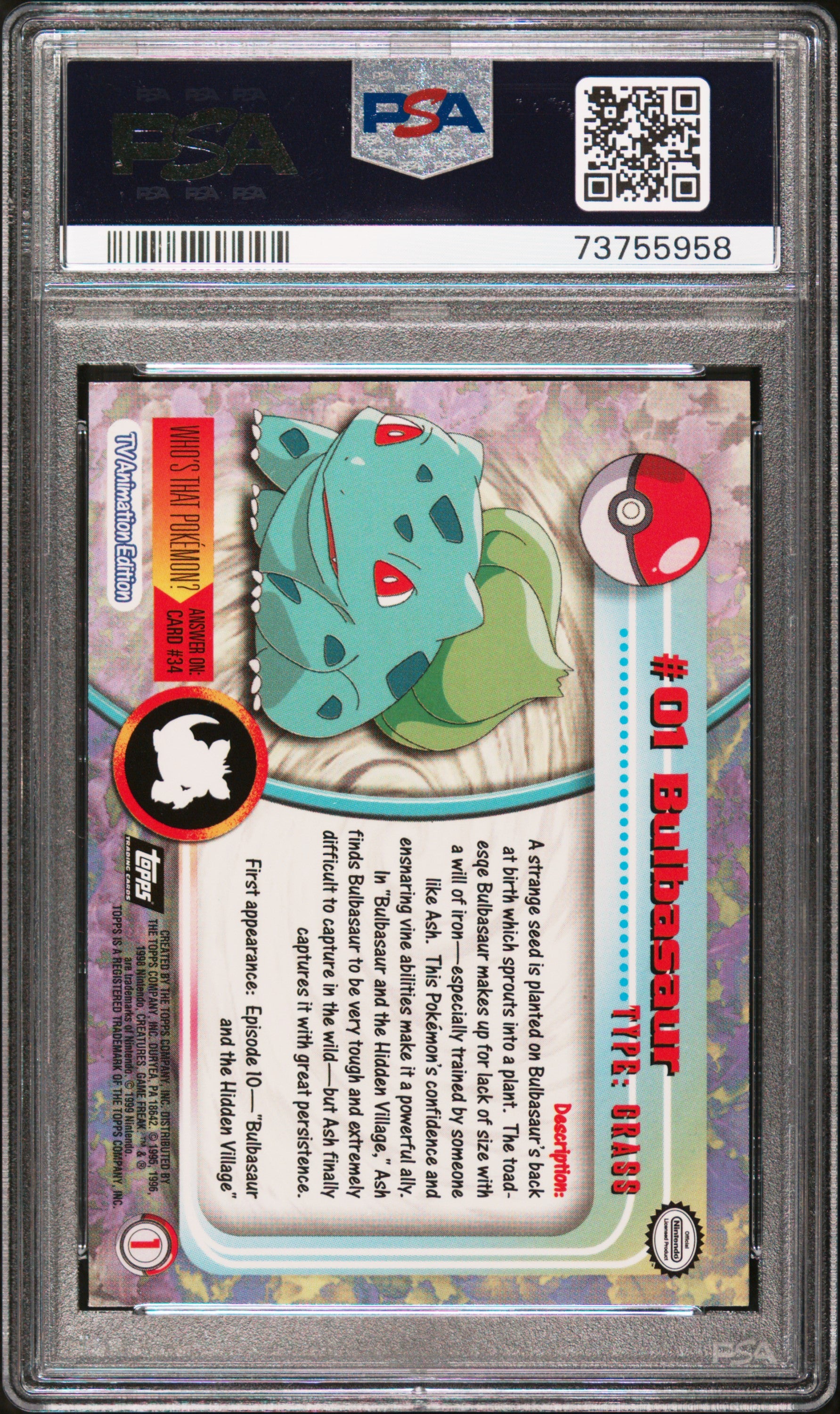 1999 Topps Pokemon Tv #1 Bulbasaur PSA 6