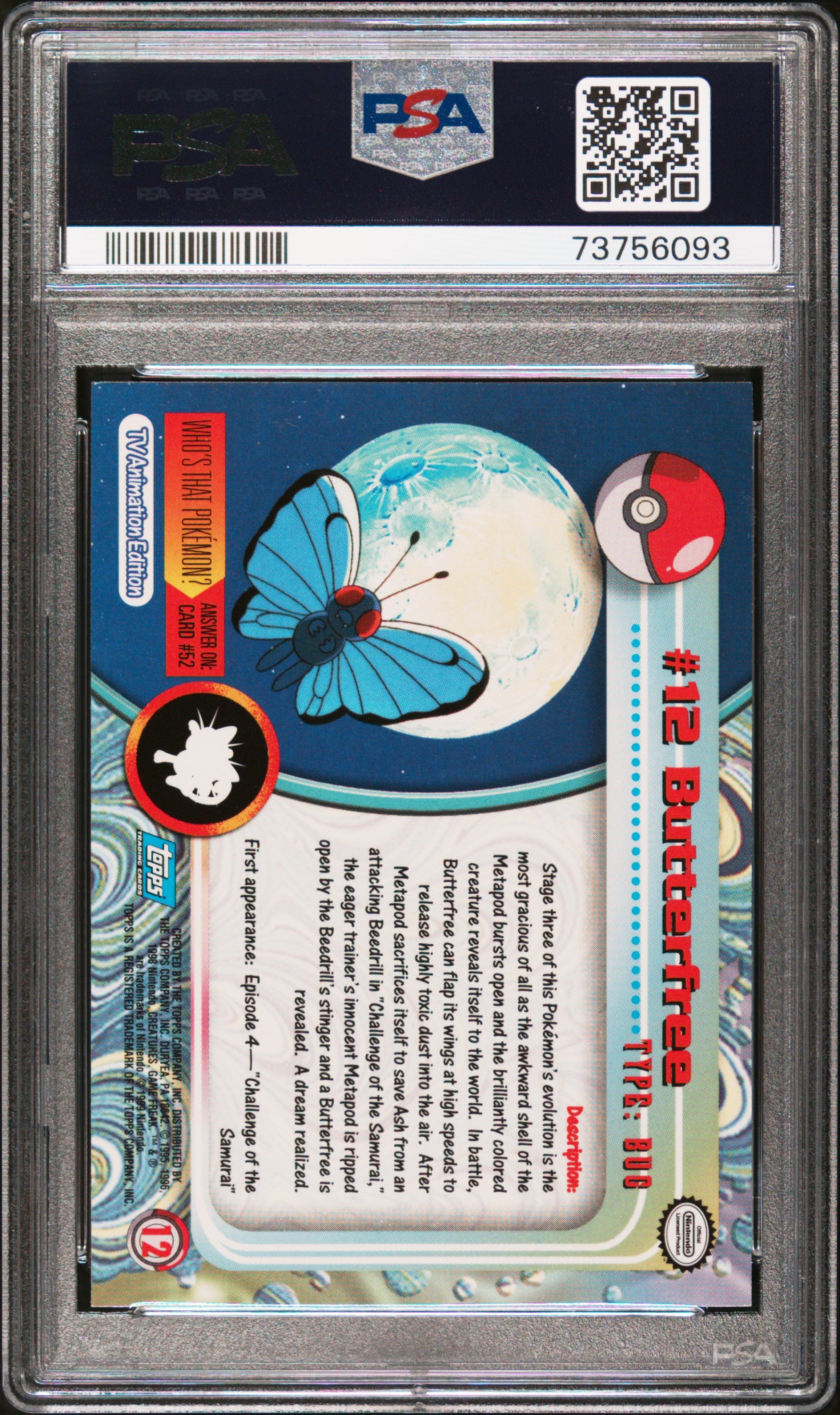 1999 Topps Pokemon Tv #12 Butterfree PSA 9