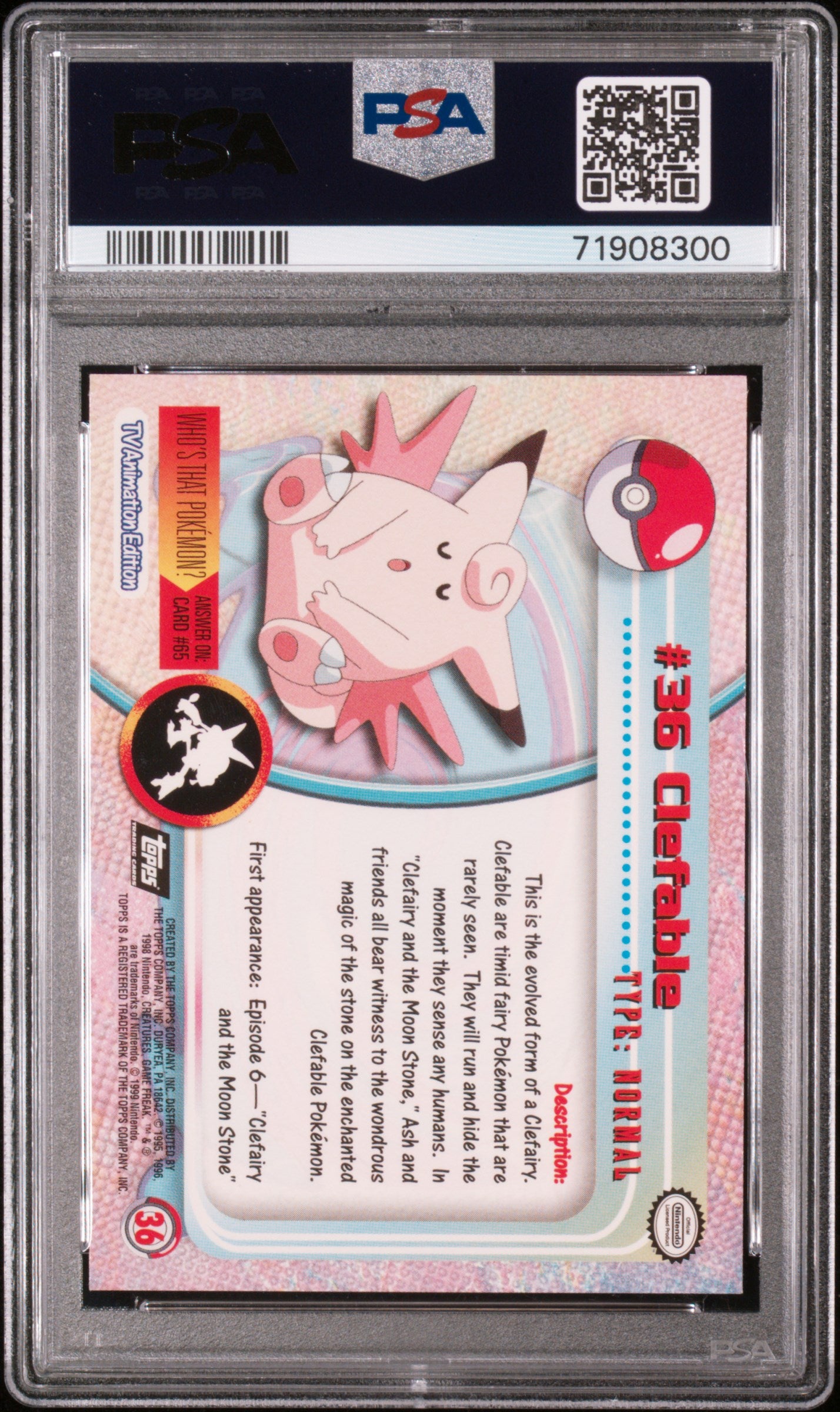 1999 Topps Pokemon Tv #36 Clefable Foil PSA 7