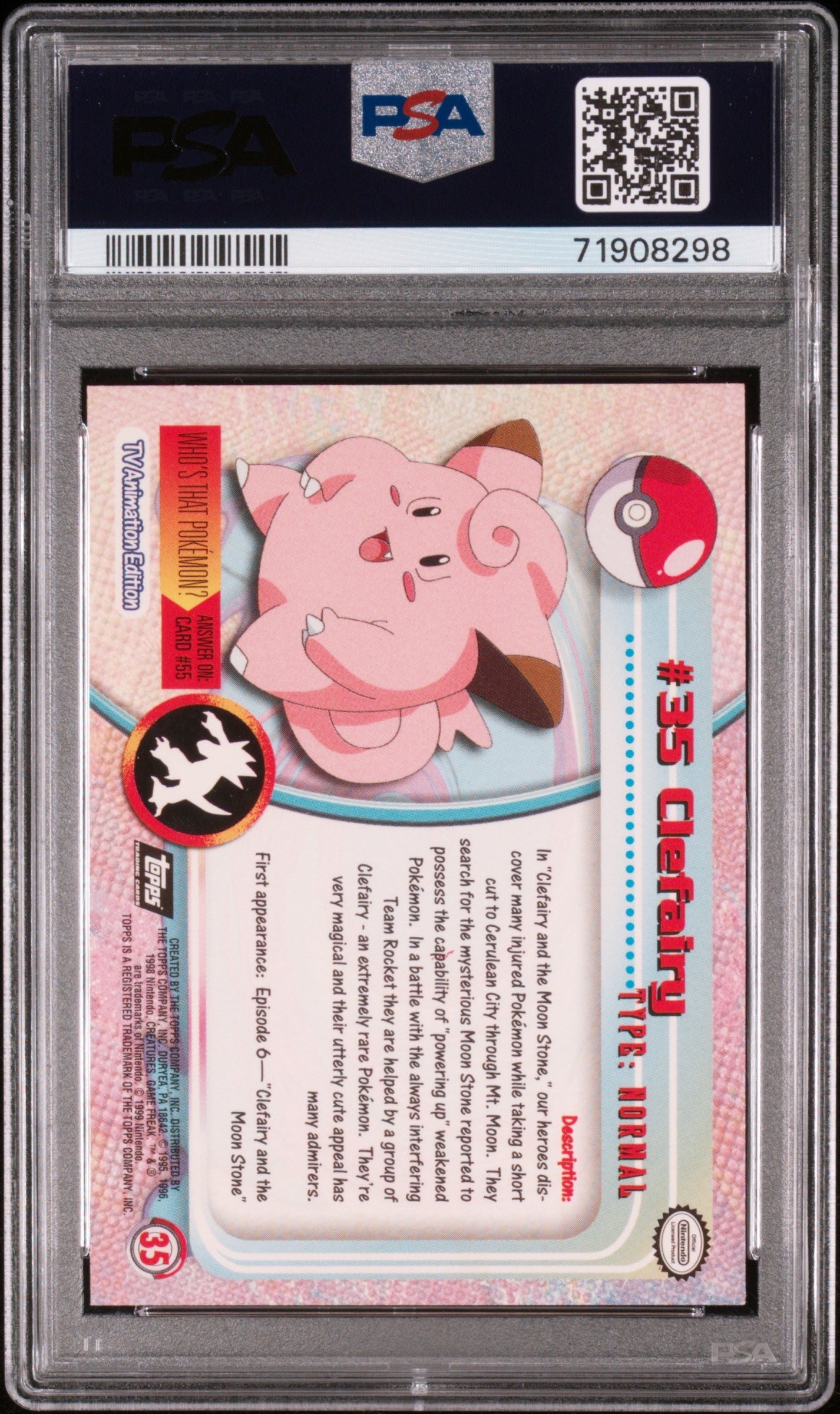 1999 Topps Pokemon Tv #35 Clefairy Foil PSA 7