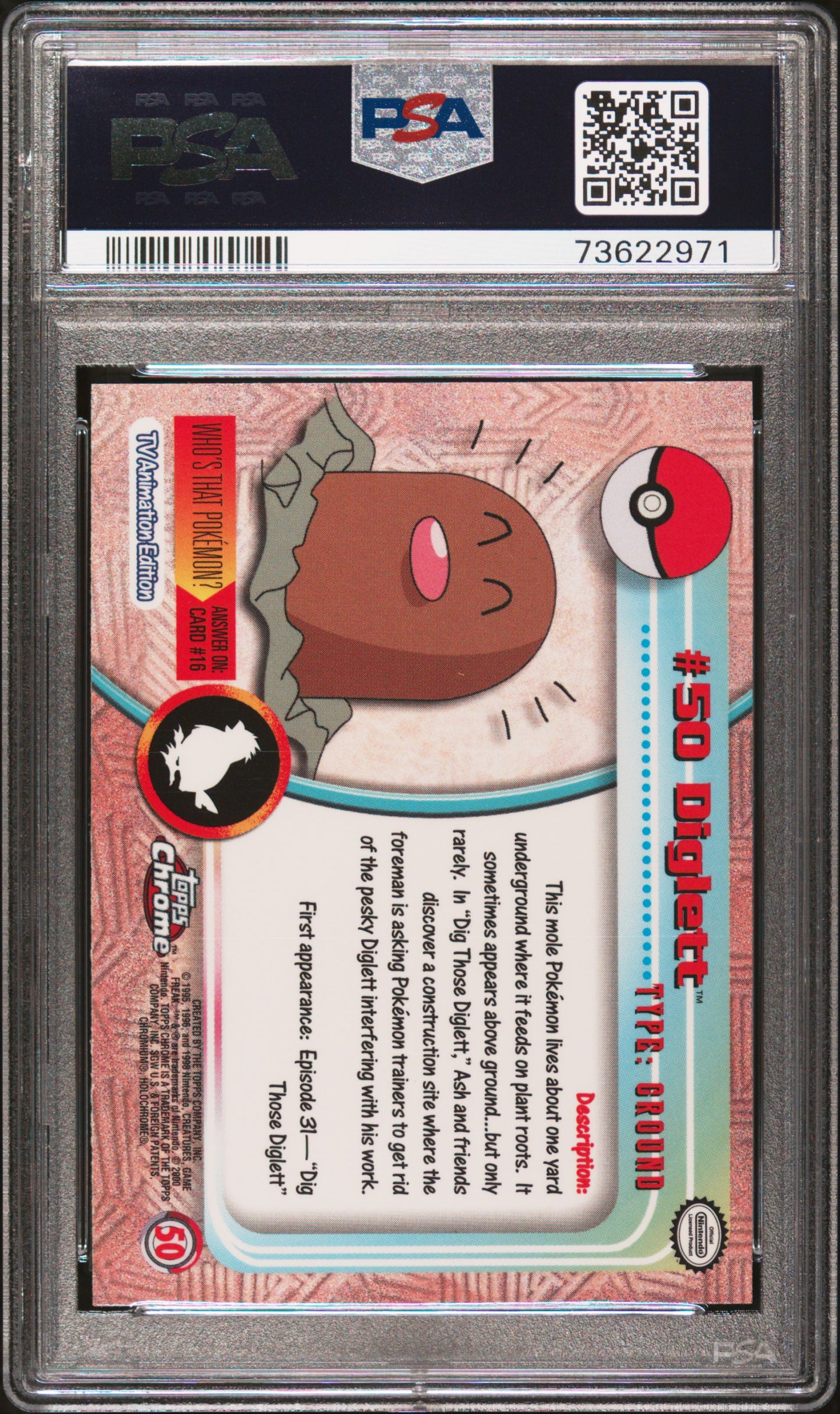 2000 Topps Chrome Pokemon T.V. #50 Diglett Pokemon T.V. PSA 9
