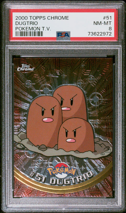 2000 Topps Chrome Pokemon T.V. #51 Dugtrio Pokemon T.V. PSA 8