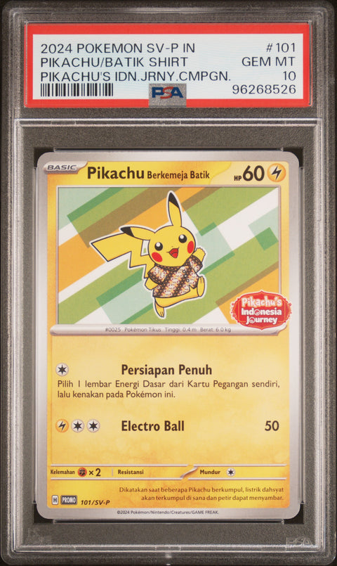 2024 Pokemon Indonesian Sv-P Promo #101 Pikachu/Batik Shirt Pikachu PSA 10