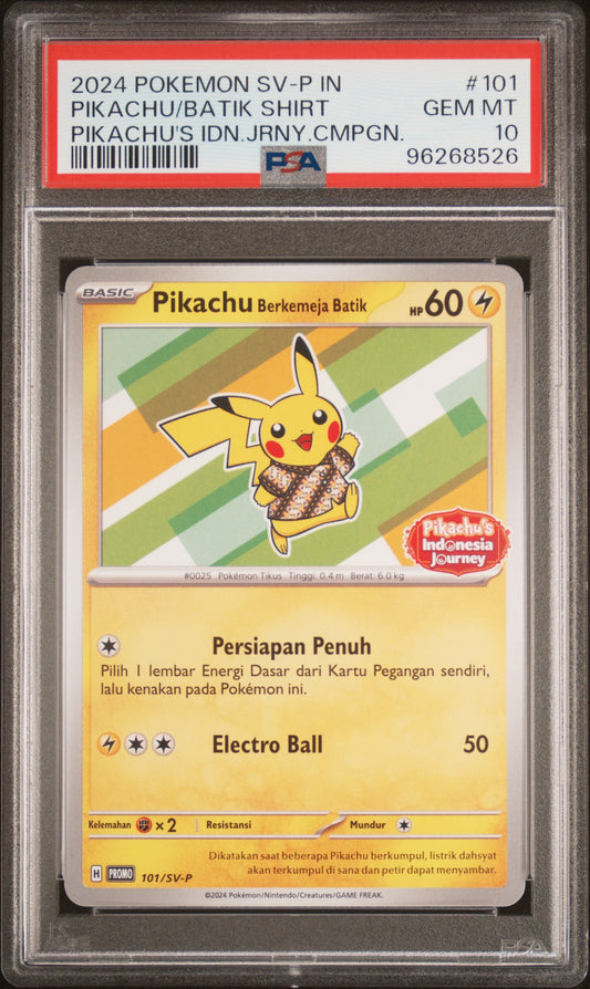 2024 Pokemon Indonesian Sv-P Promo #101 Pikachu/Batik Shirt Pikachu PSA 10
